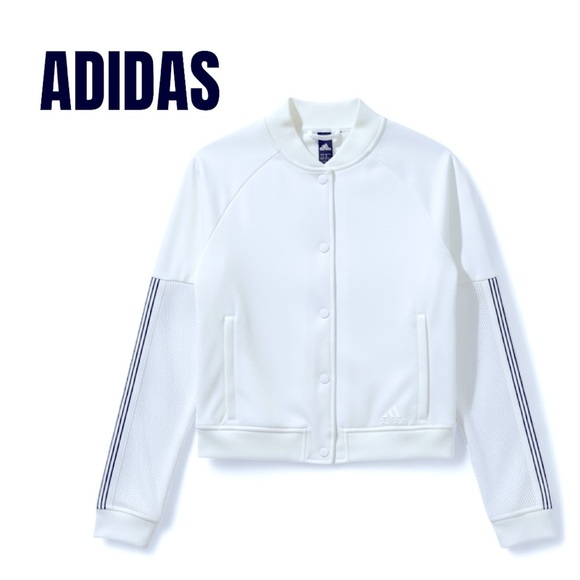 033 Adidas White Bomber Jacket XS Womens - Picture 1 of 3